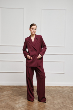 Брюки прямые со стрелками и классическим поясом на резинке Skipper Design 617N бордо - фото 2