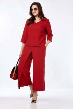 Комплект из брюк-кюлотов и блузона с разрезами и имитацией юбки Taita plus 2434 т.красный - фото 4