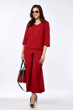 Комплект из брюк-кюлотов и блузона с разрезами и имитацией юбки Taita plus 2434 т.красный - фото 2