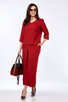 Комплект из брюк-кюлотов и блузона с разрезами и имитацией юбки Taita plus 2434 т.красный - фото 1