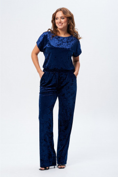 Комбинезон из велюра с разрезом и спущенными плечами Liona Style 923 синий - фото 3