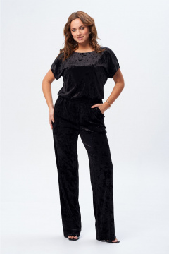 Комбинезон из велюра с разрезом и фиксированной талией Liona Style 923 черный - фото 2