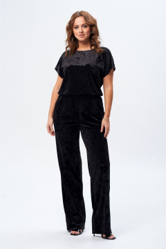 Комбинезон из велюра с разрезом и фиксированной талией Liona Style 923 черный - фото 1