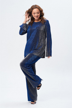 Костюм блуза и брюки из люрексовой ткани Liona Style 919 синий - фото 4
