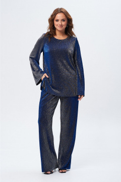 Костюм блуза и брюки из люрексовой ткани Liona Style 919 синий - фото 1