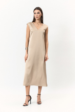 Бежевое платье с длиной по спинке 124 см на вечерние мероприятия ANIDEN 710-1 бежевый - фото 1