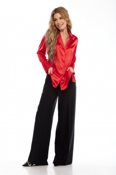 Блуза из текстиля с отложным воротником и складками Lady Line 1582 красный - фото 4