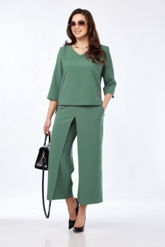 Комплект женский из брюк и блузона с V-вырезом и кокеткой Taita plus 2434/1 мята - фото 2