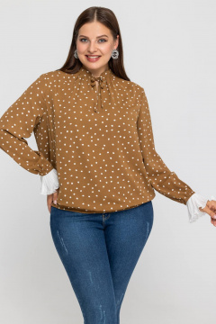 Демисезонная женская блузка в горошек из вискозы Avila 0984 светло-коричневый - фото 2