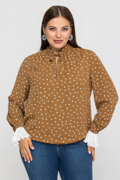 Демисезонная женская блузка в горошек из вискозы Avila 0984 светло-коричневый - фото 1