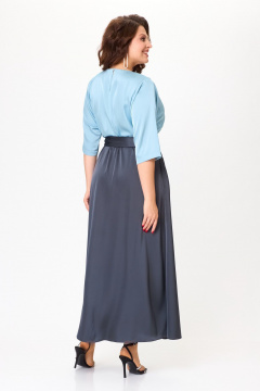 Нарядное платье макси из атласа с поясом кушак ANASTASIA MAK 1229 голубой+графит - фото 3