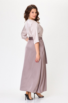 Нарядное платье макси из атласа с поясом кушак ANASTASIA MAK 1229 бежевый+капучино - фото 5