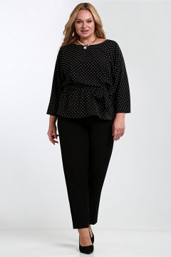 Черная на каждый день нарядная блузка с поясом Таир-Гранд 62426 горох - фото 5