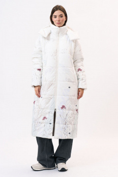 Кремовое пальто из плащёвой ткани для повседневной носки Art Ribbon M1081K - фото 2