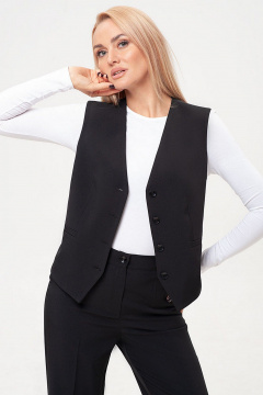 Деловой укороченный жилет из текстиля с пуговицами IVARI 208 черный - фото 2