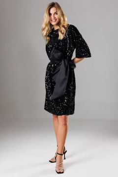 Платье А-силуэт из велюра с пайетками и поясом Ларс Стиль 1018 - фото 4