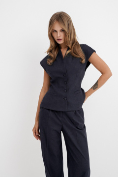 Деловой костюм-двойка из текстиля с жилетом PiRS 5497 синий - фото 2