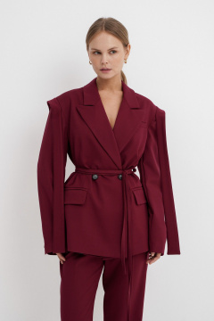 Костюм двойка из текстильных брюков и жакета для делового стиля PiRS 5539 марсала - фото 3