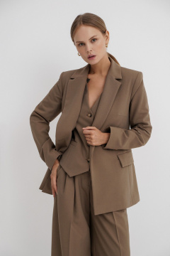 Текстильный костюм-двойка жакет и брюки палаццо PiRS 5760 бежевый - фото 5