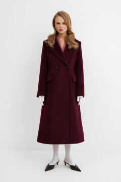 Демисезонное приталенное пальто X-силуэта на подкладке PiRS 5780 бургунди - фото 3