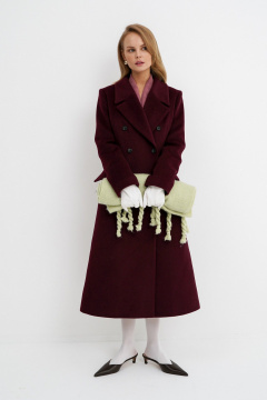 Демисезонное приталенное пальто X-силуэта на подкладке PiRS 5780 бургунди - фото 1