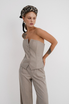 Деловой тройка из жакета, топа-корсета и брюк из текстиля PiRS 5783 бежевый - фото 3