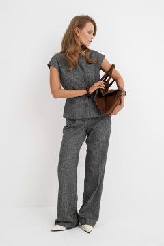 Деловой костюм-двойка из меланжевой ткани: жилет и брюки PiRS 5784 серый - фото 1