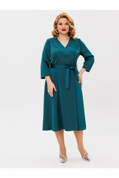 Зеленое платье с атласной тканью и поясом BRELA 2364.1 изумруд - фото 1