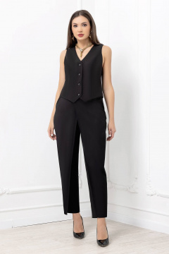 Леновый жилет с v-образным вырезом, черный, офисный стиль Gold Style 2653 черный - фото 2