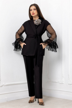 Брючный костюм с жилетом и леопардовой подкладкой Gold Style 2678 черный - фото 3