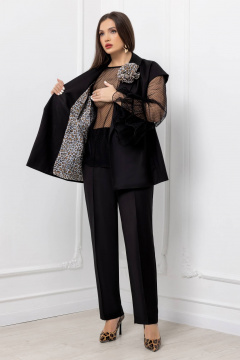 Брючный костюм с жилетом и леопардовой подкладкой Gold Style 2678 черный - фото 2