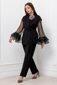 Брючный костюм с жилетом и леопардовой подкладкой Gold Style 2678 черный - фото 1