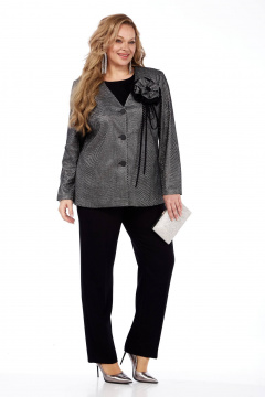 Элегантный трехпредметный костюм из вискозы с объемным цветком ручной работы Элль-стиль 2342 черный - фото 3