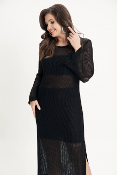 Демисезонное платье из трикотажной сетки со разрезом Fantazia Mod 4926 черный - фото 3