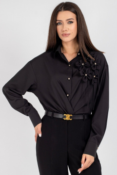 Черная oversize блузка с цветками и застежкой VIZAVI 810 черный - фото 4