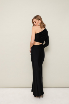 Черное вечернее платье с асимметричным вырезом и разрезом PUR PUR 11-264 - фото 4