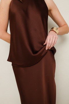 Коричневый комплект из блузки и юбки с матовым блеском PUR PUR 11-322 - фото 2