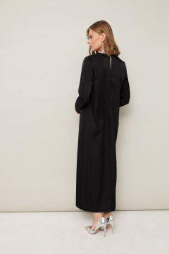 Черное платье из струящейся ткани с кружевом и разрезом PUR PUR 11-329 - фото 4