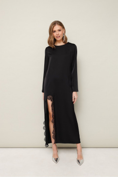 Черное платье из струящейся ткани с кружевом и разрезом PUR PUR 11-329 - фото 1