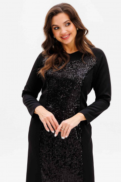 Расклешенное платье с рельефами и пайетками с эффектом шлейфа Mislana 1156 черный+пайетки - фото 3