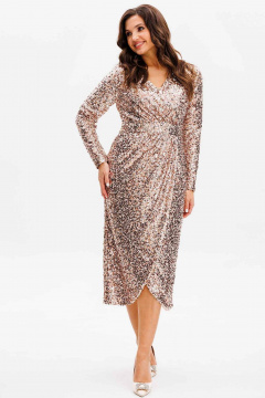 Облегающее платье из пайеток с запахом и сборками Mislana 1161 розовое_золото/пайетки - фото 3