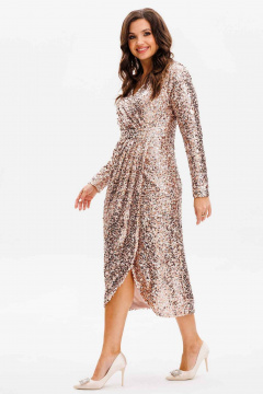 Облегающее платье из пайеток с запахом и сборками Mislana 1161 розовое_золото/пайетки - фото 4