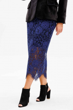 Элегантная синяя юбка зауженная из кружева на подкладке Mislana 1163юб синий/кружева - фото 1