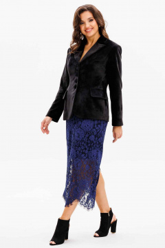 Стильный нарядный комплект жакета и юбки из бархата и кружева Mislana 1171 черный/синий - фото 4