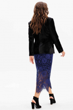 Стильный нарядный комплект жакета и юбки из бархата и кружева Mislana 1171 черный/синий - фото 3