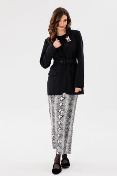 Комфортный демисезонный черный жакет с ремнем и прорезными карманами EOLA 2598 черный - фото 1