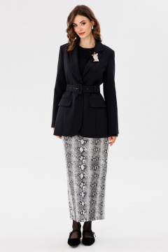 Комфортный демисезонный черный жакет с ремнем и прорезными карманами EOLA 2598 черный - фото 2