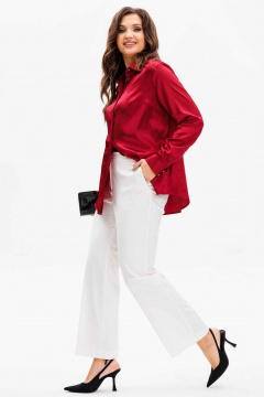 Брюки зауженные к колену с расклешением и поясом Mislana 1048бр белый - фото 1