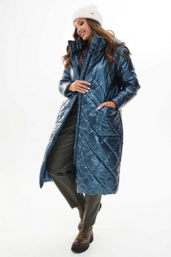 Пальто утеплённое с капюшоном и накладными карманами Mislana 7261 синий - фото 2