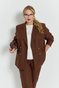 Жакет классический двубортный с карманами и вытачками TEZA 5713 полоска_коричневый - фото 3